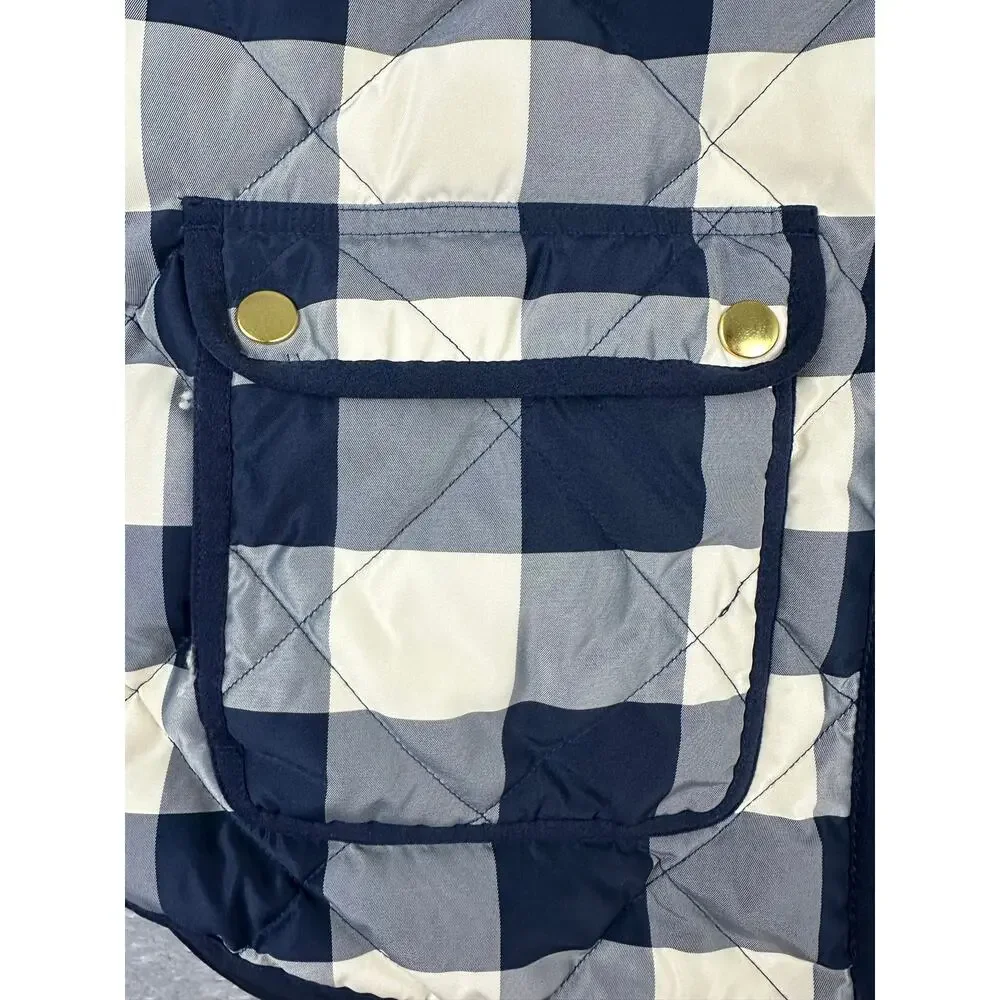 J Crew Excursion Quilted Down Puffer Vest Buffalo Plaid Navy Cream NWOT - S